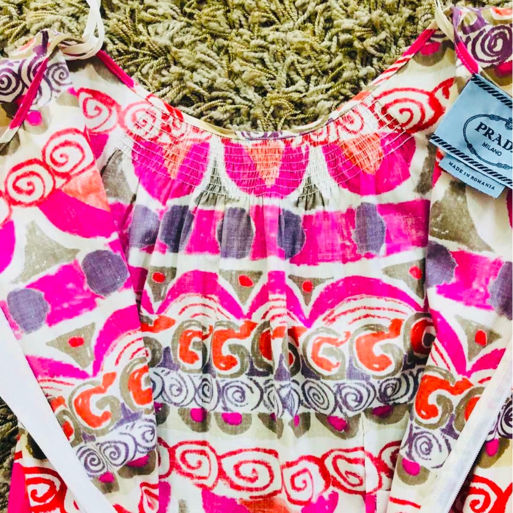 Prada Pink Multicolor Printed Midi Dress. Size 38 - Picture 6 of 10